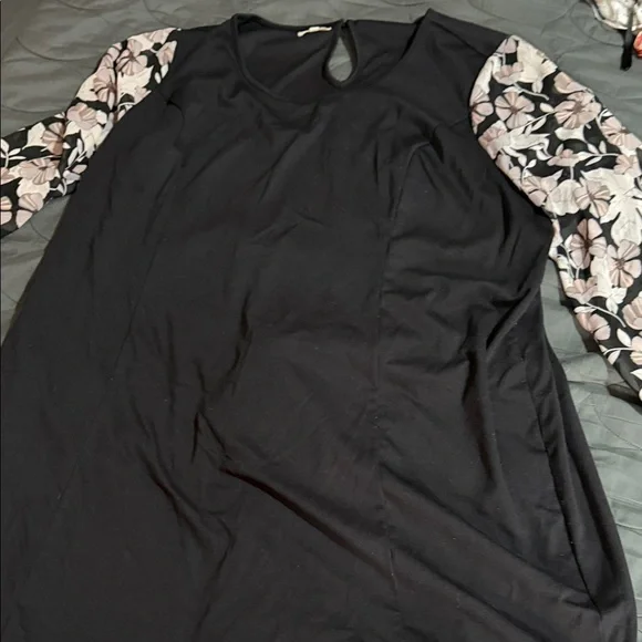 Maurices Black Dress with Floral Sleeves Maurices Black Dress with Floral Sleeves